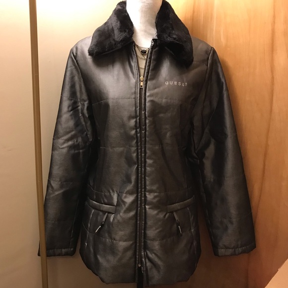 GUESS Womans Coat Jacket w/Fur Collar - Sz Small - Picture 8 of 13